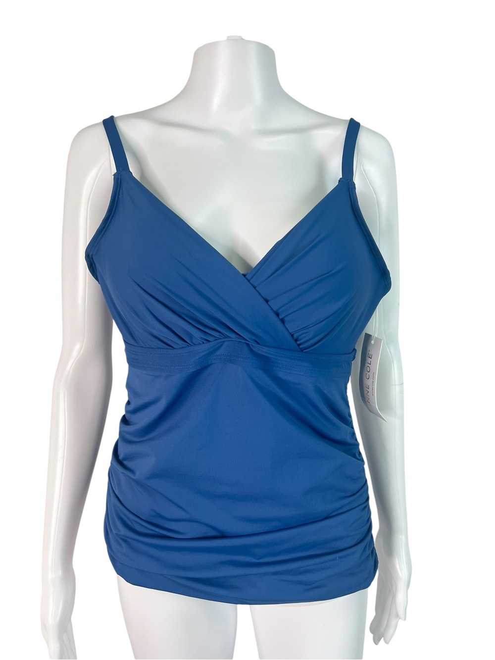 Anne Cole Swim Tankini Top Cobalt Blue Ruched Surplice NEW